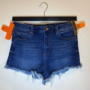 Celebrity Pink blue distressed shorts